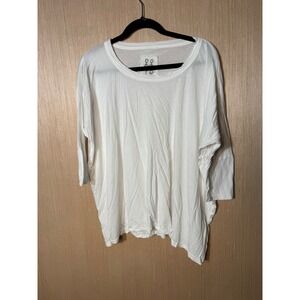 Johnny Was Womens White Cotton Modal Oversized 3/4 Sleeve Scoop Neck Tee Small